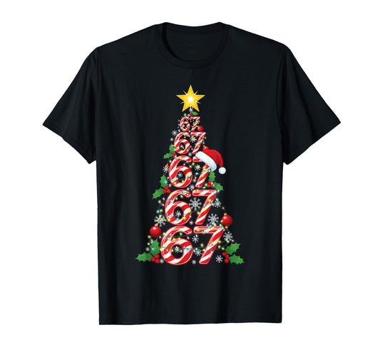 67 Christmas Tree Candy Cane Holiday Six Seven Meme Brainrot T-Shirt