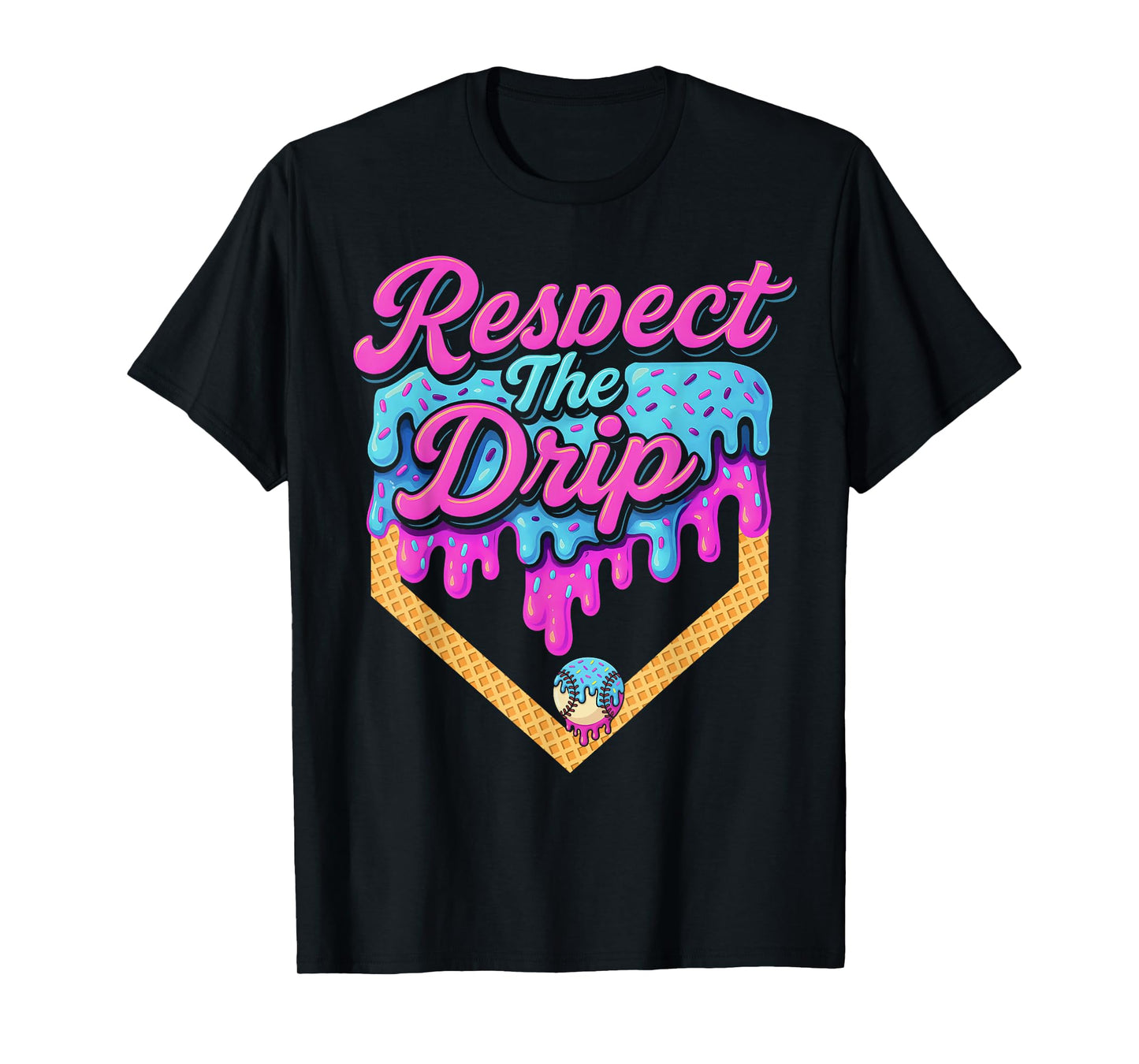 Baseball Drip Boys Home Plate Ice Cream Respect The Drip T-Shirt
