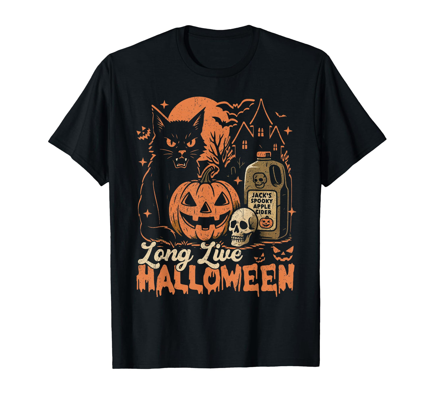 Long Live Halloween Funny Pumpkin Halloween Black Cat T-Shirt