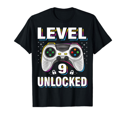 9th Birthday Boy Level 9 Unlocked Video Gamer 9 Years Old T-Shirt
