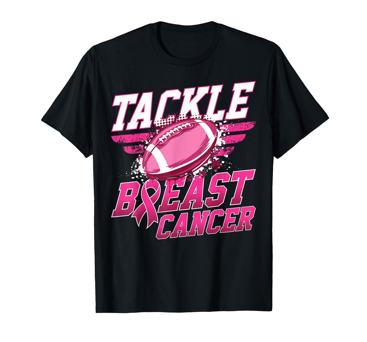 Tackle Breast Cancer Awareness Football Pink Ribbon Men Boys T-Shirt