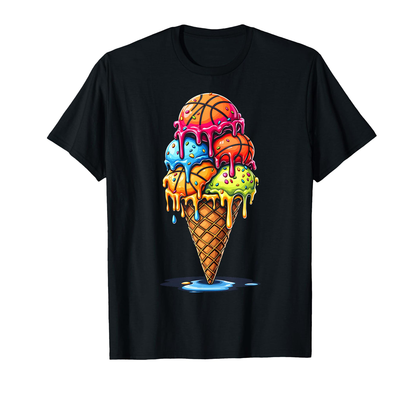 Basketball Drip Boys Girls Ice Cream Drip Sprinkles Summer T-Shirt