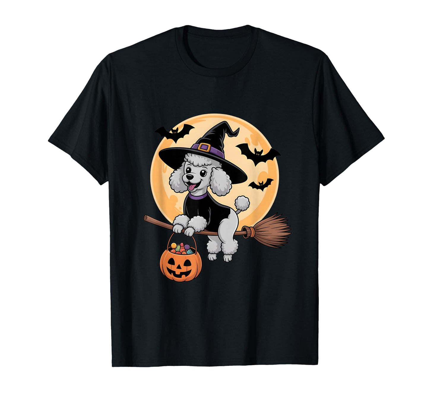 Poodle Witch Hat Pumpkin Halloween Costume Men Women Kids T-Shirt