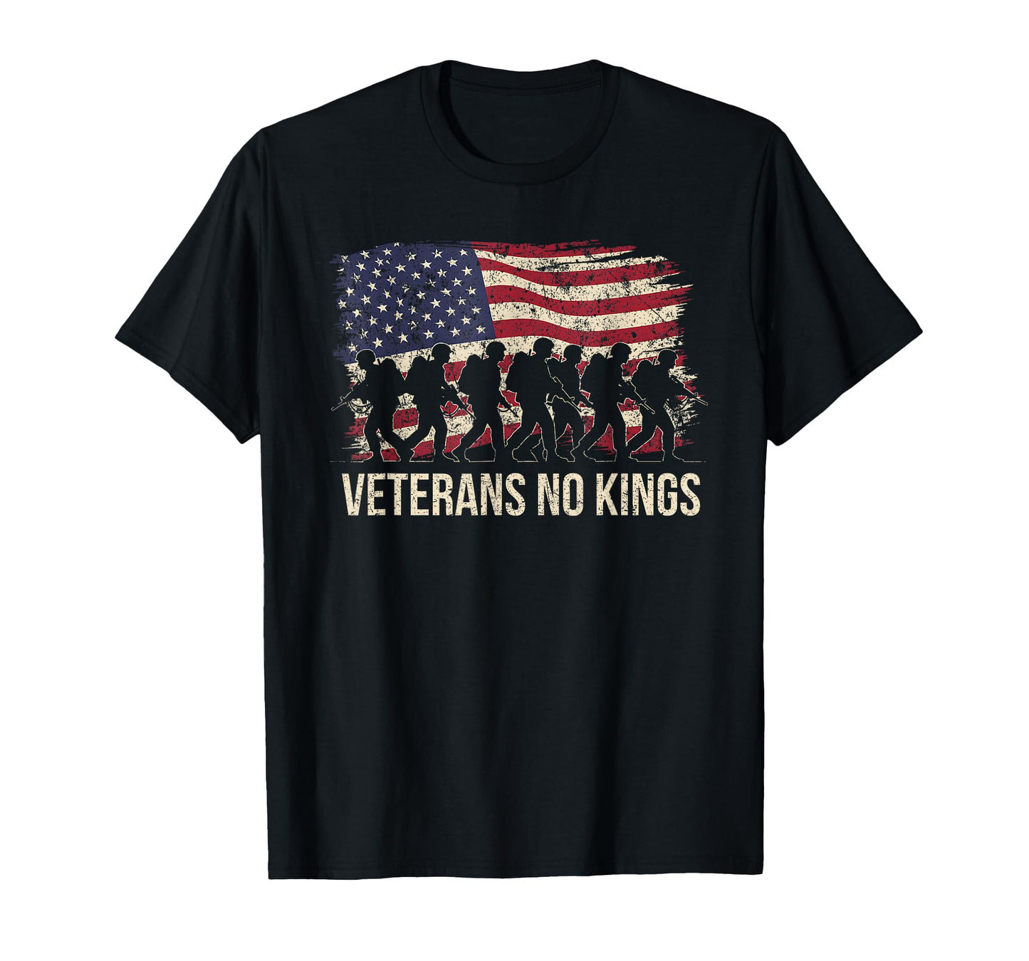Veterans No Kings Vintage Military America Flag Veterans Day T-Shirt