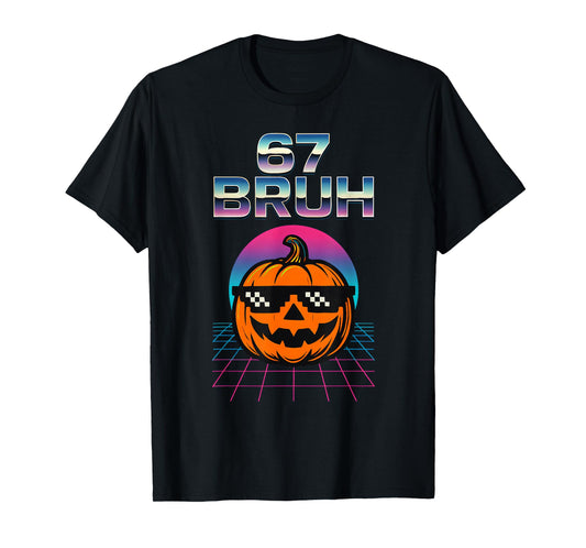 67 Bruh Meme Halloween Pumpkin 6 7 Brainrot Six Seven Kids T-Shirt
