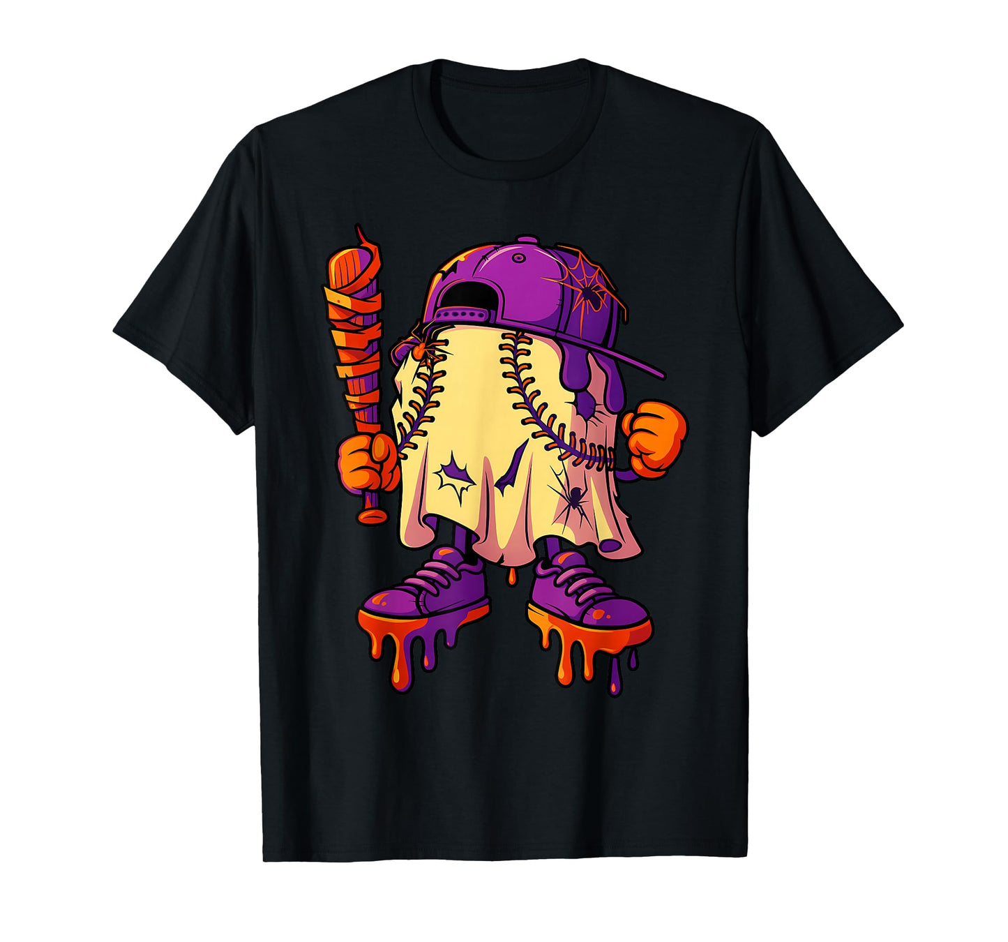 Funny Baseball Ghost Halloween Drip Baseball Boys Youth T-Shirt