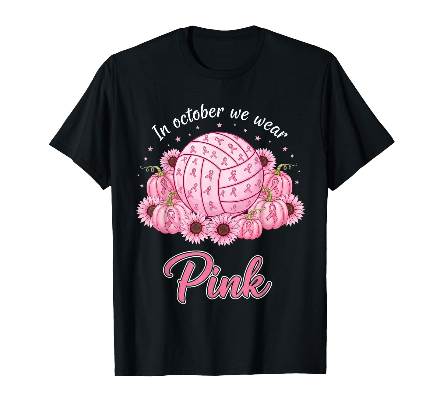 in October We Wear Pink Volleyball Breast Cancer Awareness T-Shirt