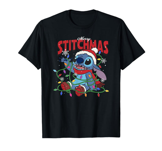 Disney Lilo & Stitch Merry Stitchmas Messy Christmas Lights T-Shirt