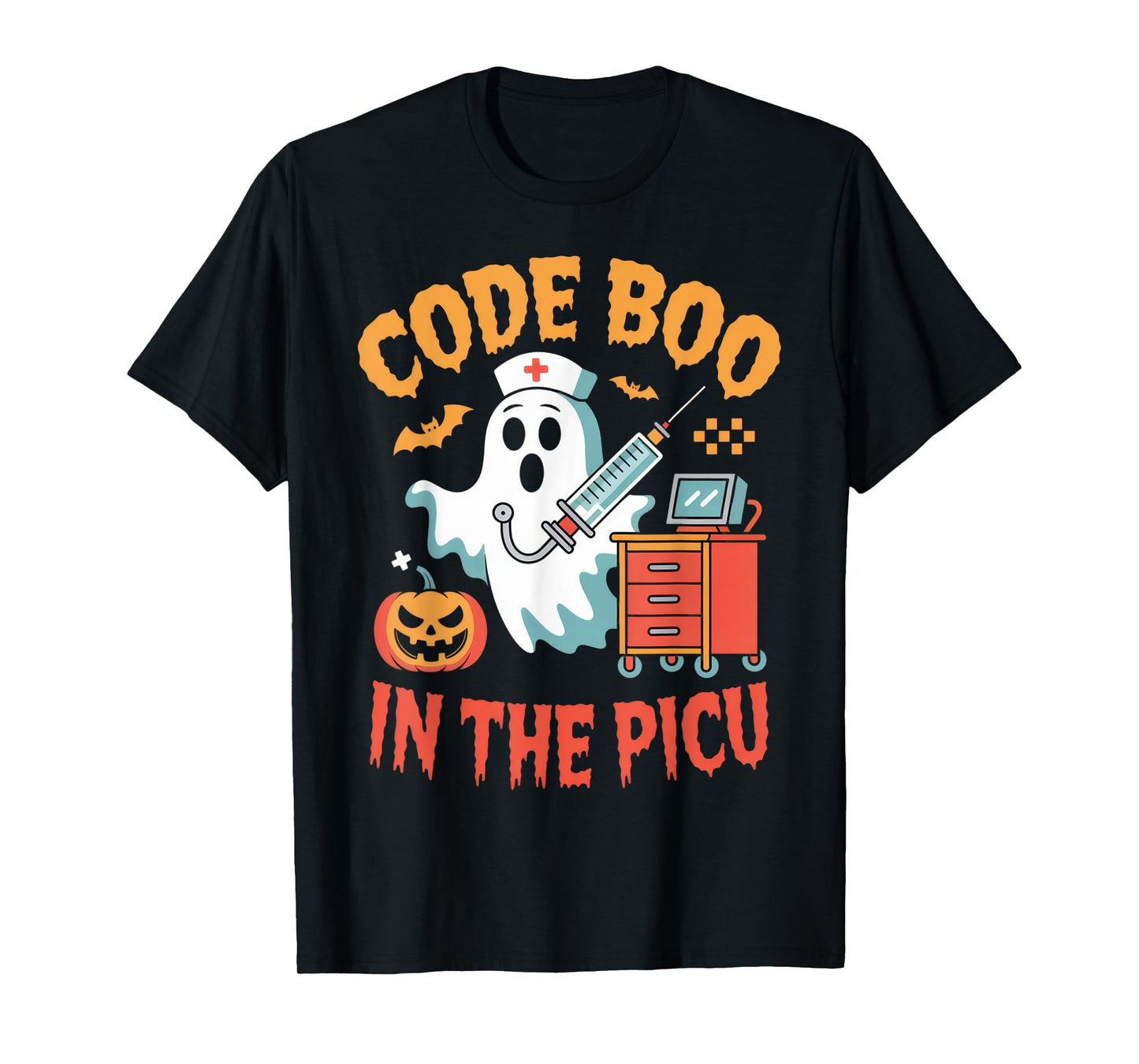 Code Boo in The PICU Nurse Humor Spooky Halloween Fun T-Shirt