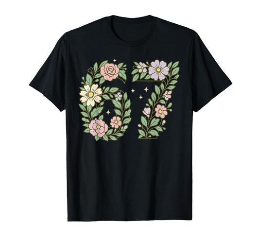 67 for Girls Floral Six Seven Flowers 6 7 Brainrot Meme Kids T-Shirt