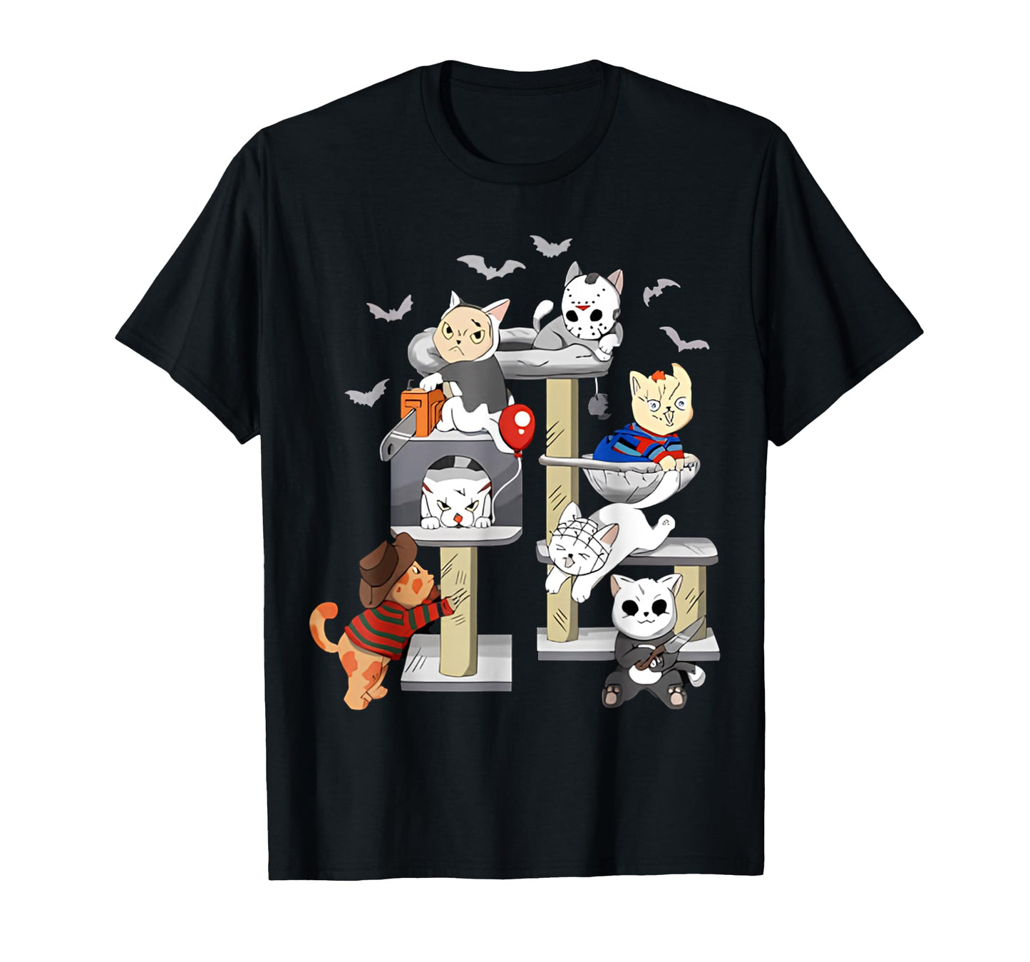 Funny Cat Horror Movies Cute Halloween Cat Lovers Matching T-Shirt