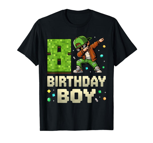 8 Years Birthday Boy 8th Dabbing Boy Game Video Pixel T-Shirt