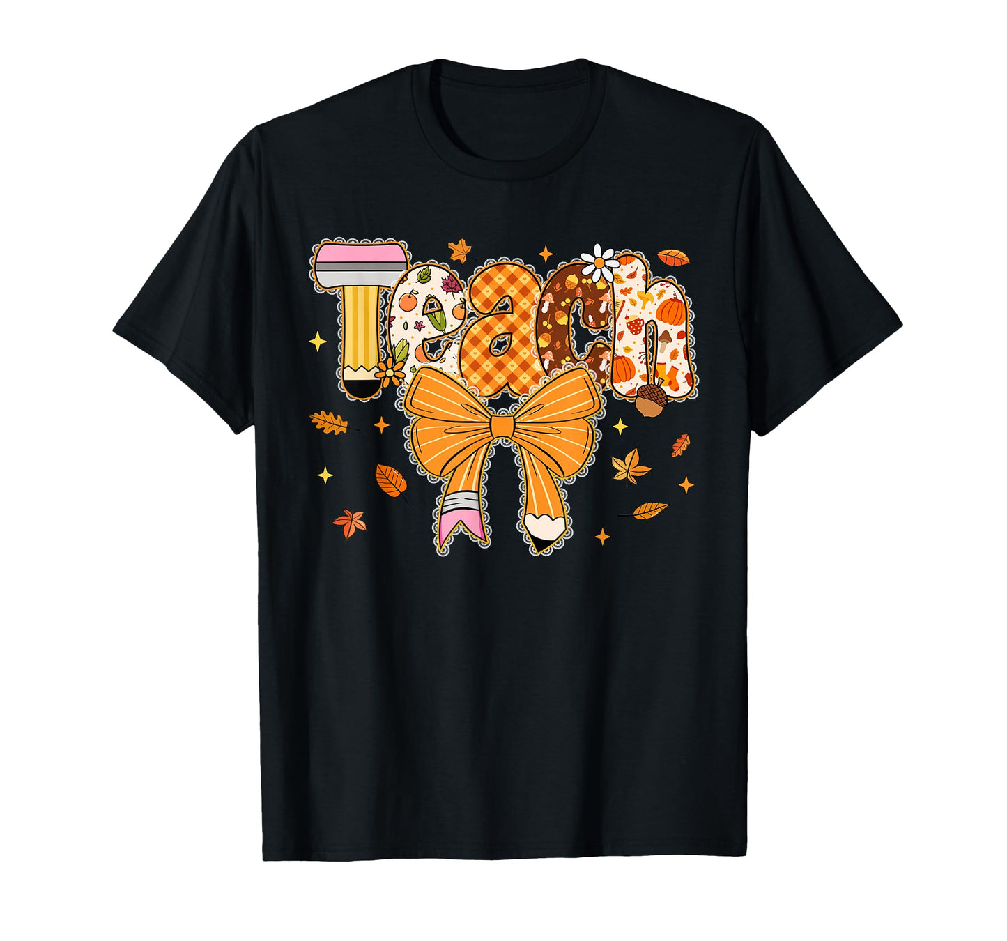 Thanksgiving Teacher Pencil Bow One Thankful Teacher Fall T-Shirt