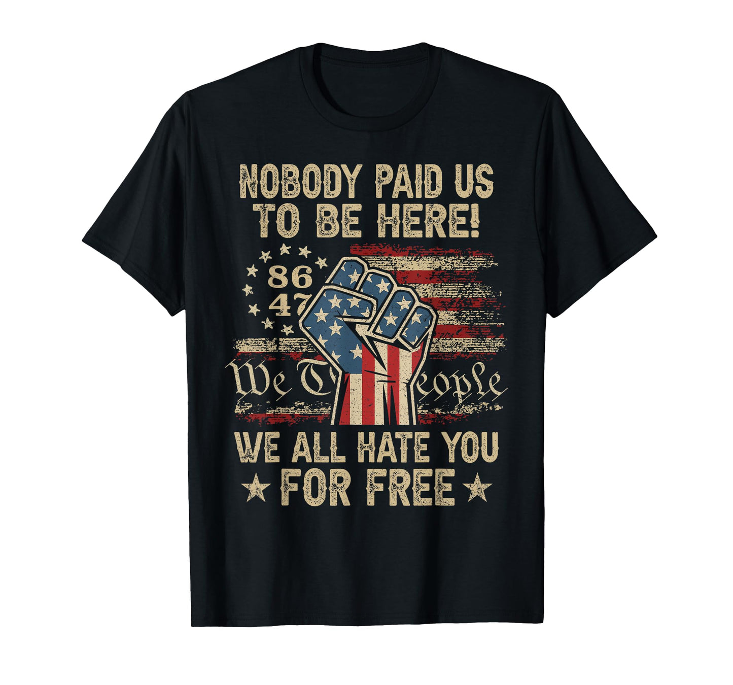 Nobody Paid Us To Be Here We All Hate You 8647 USA Flag T-Shirt