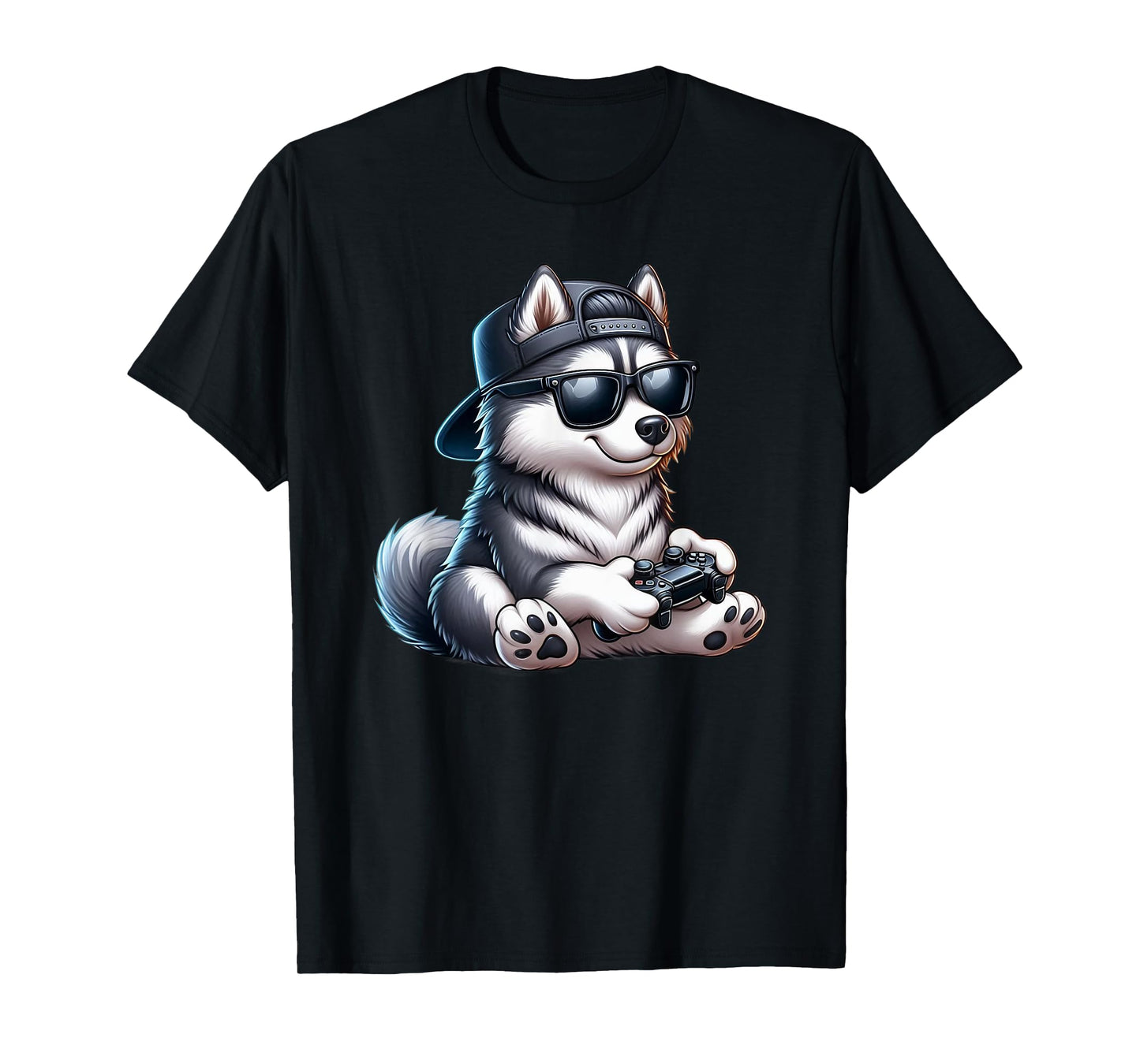 Funny Husky Dog Playing Video Games Dog Playing Video Games T-Shirt for Men Women Kids