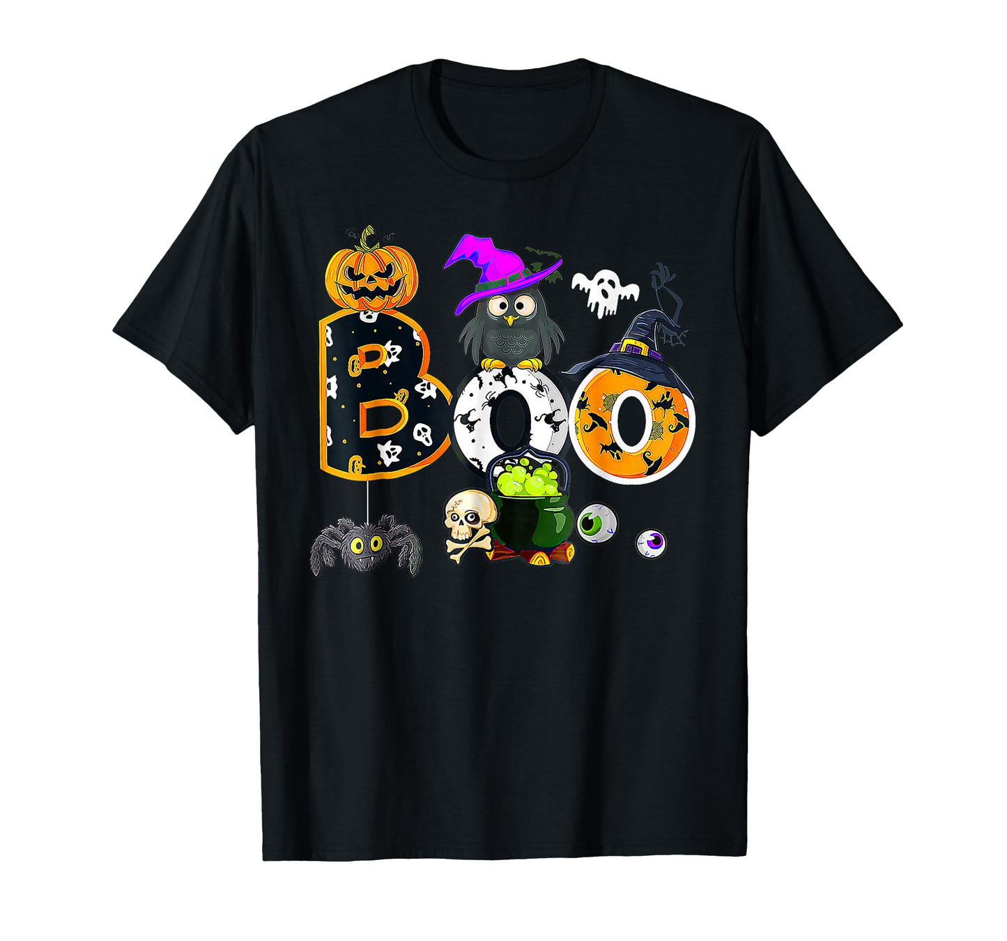 Boo Creepy Owl Pumpkin Ghost Halloween T-Shirt
