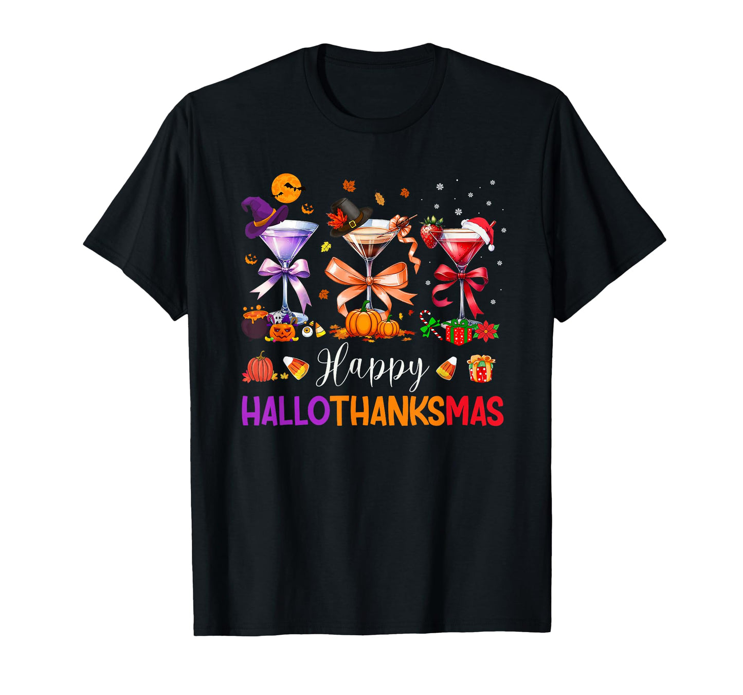 Happy Hallothanksmas Martini Coquette Bow Drinking Party T-Shirt