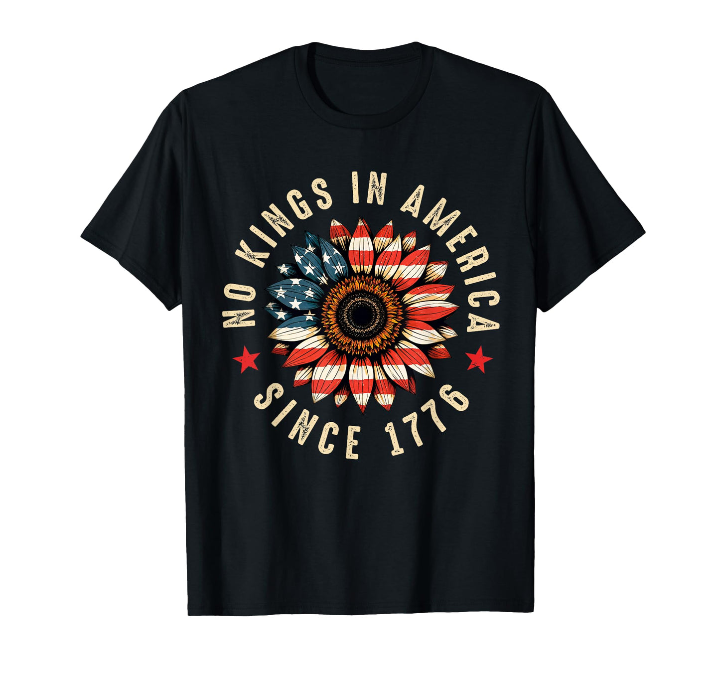 No Kings In America Since 1776 Retro USA Flag Sunflower T-Shirt