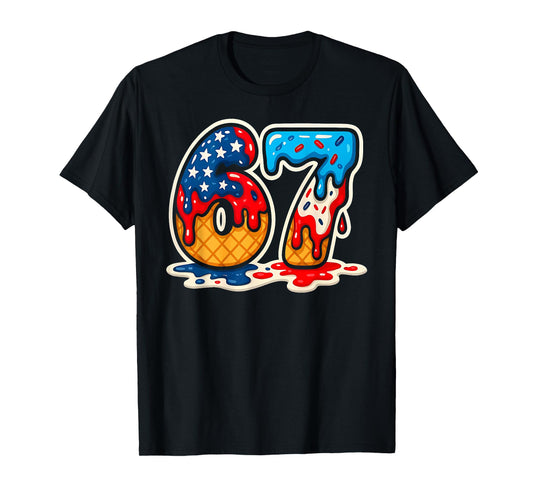 67 Ice Cream Drip Meme Funny Six Seven Gen Alpha Slang T-Shirt