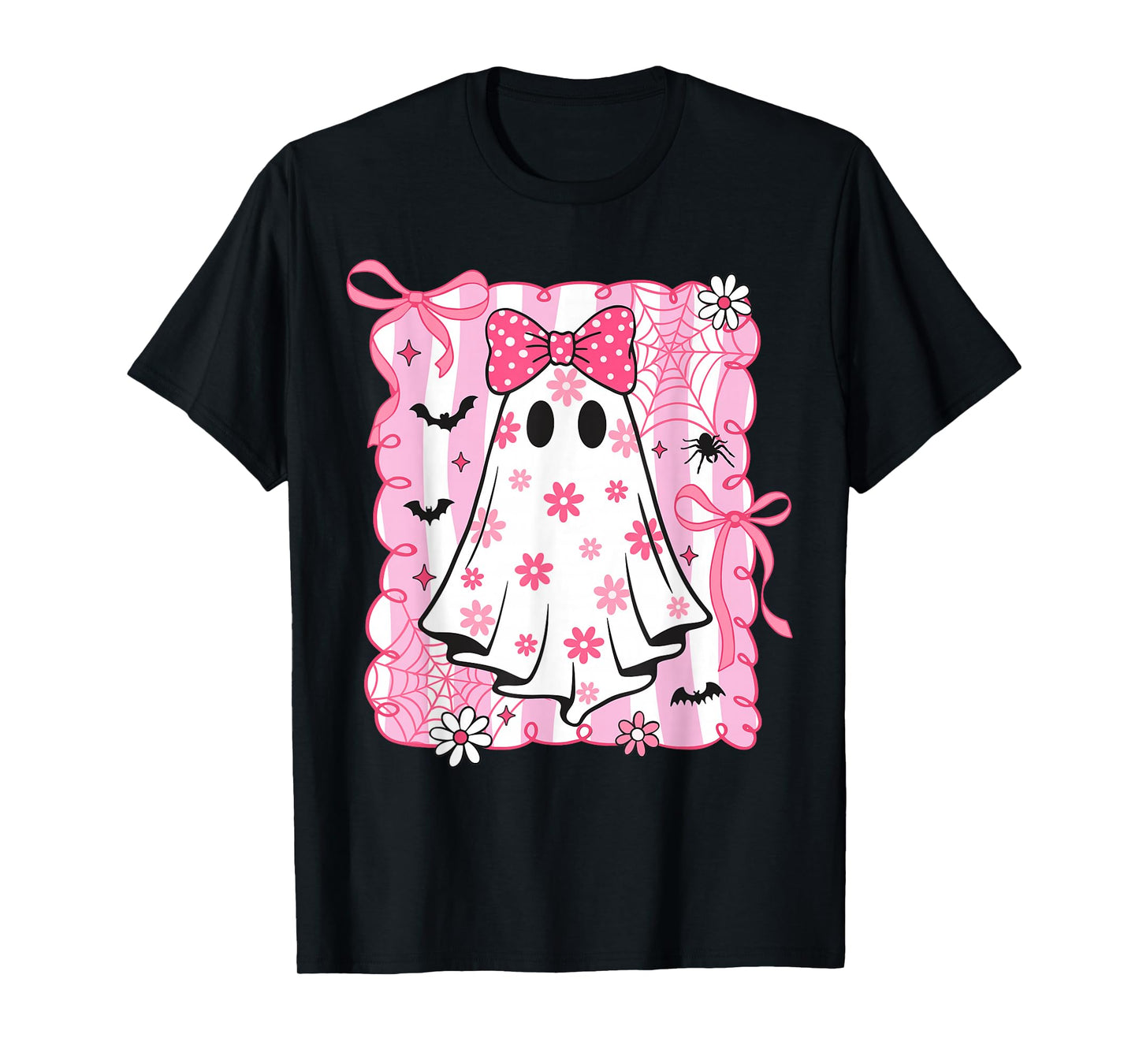 Spooky Vibes Pink Ghost Preppy Halloween Women Girls Kids T-Shirt