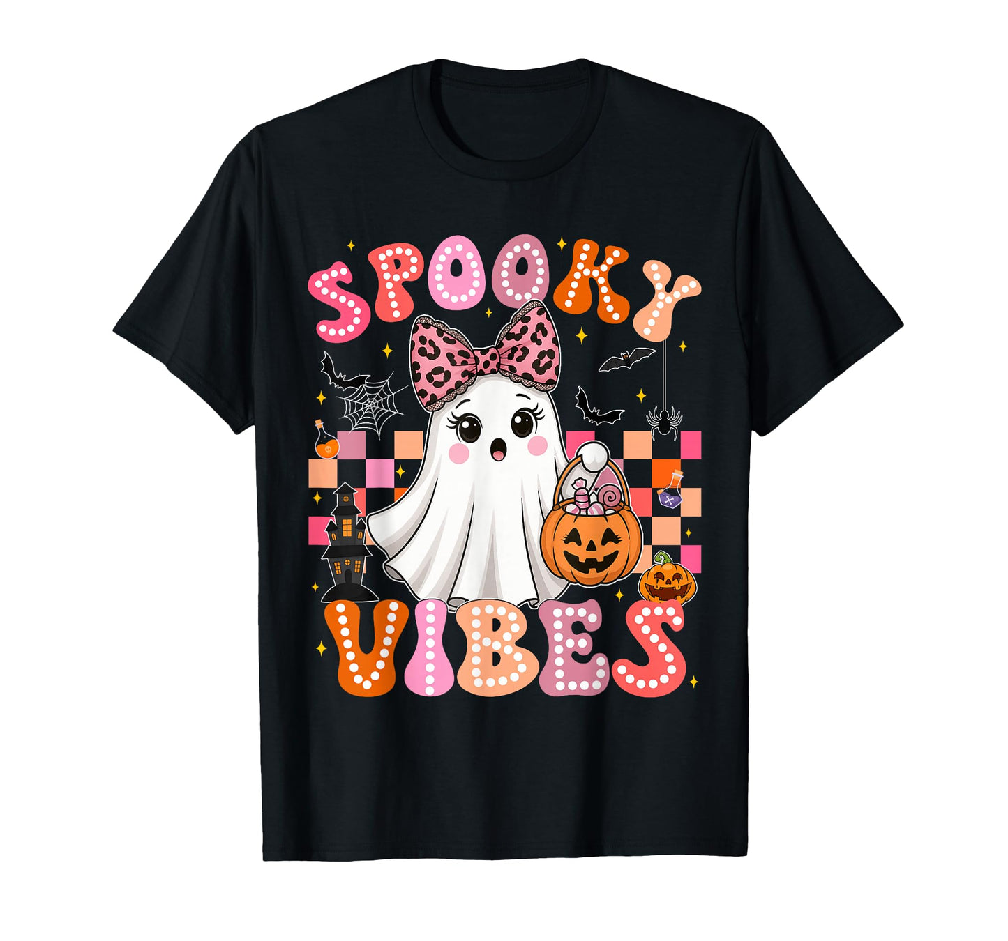 Groovy Spooky Vibes Cute Boo Ghost Halloween Costumes Girls T-Shirt