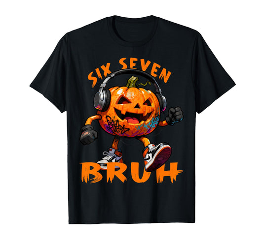67 Halloween Funny Six Seven Meme Brainrot Pumpkin Kids Bruh T-Shirt