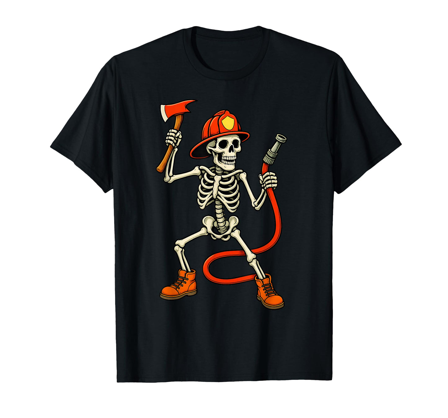Skeleton Fireman Halloween Firefighter Boys Kids Men T-Shirt