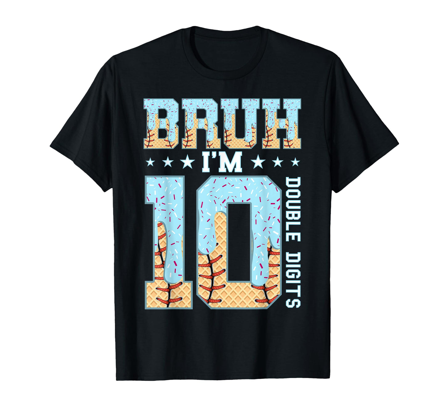 10th Birthday Boy Ice Cream Baseball Drip 10 Year Old Boys T-Shirt