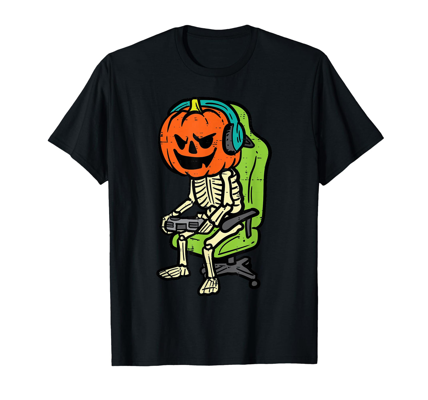 Halloween Gamer Skeleton Pumpkin Costume Men Boys Kids Teen T-Shirt
