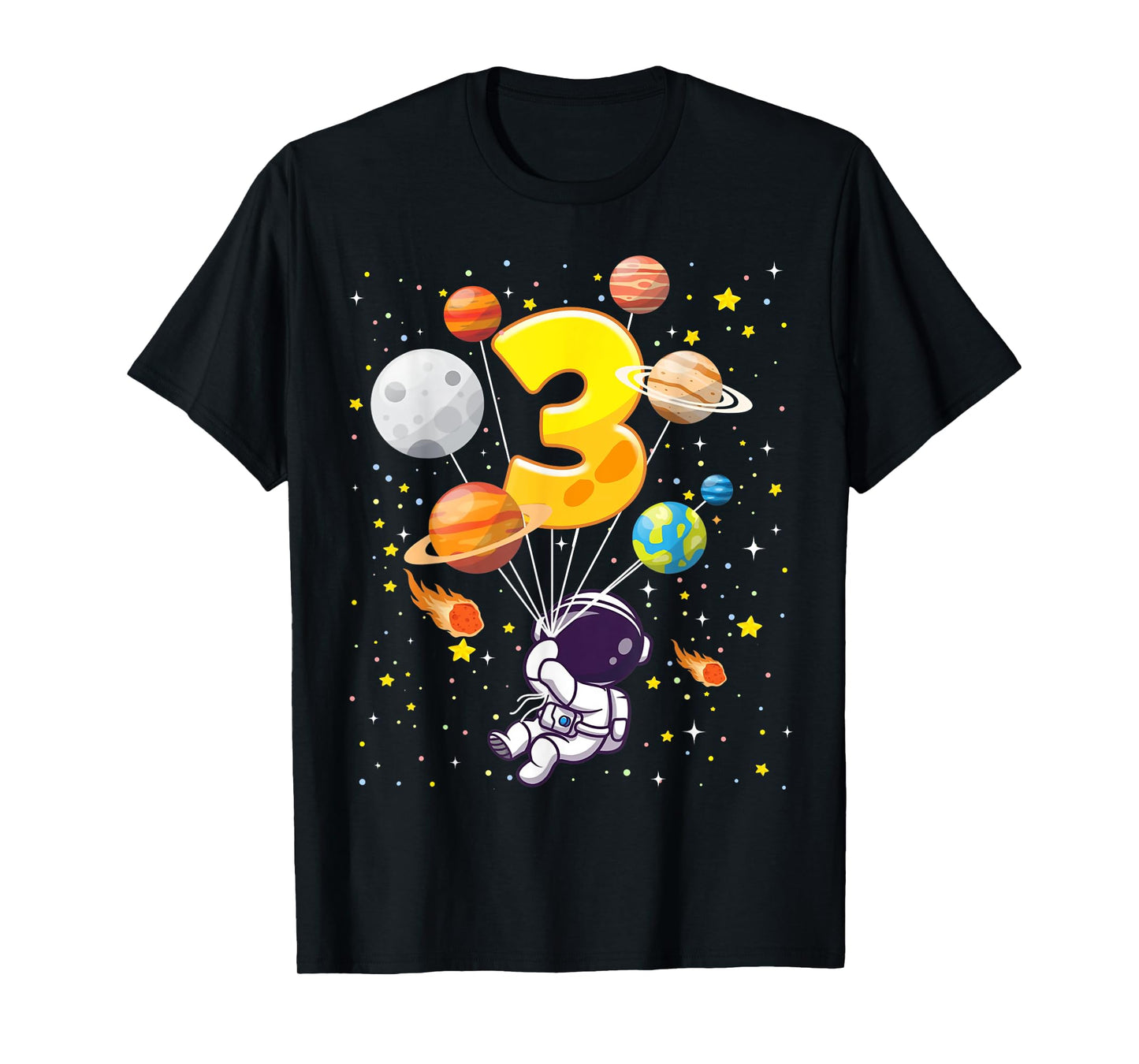 Funny 3 Years Old Astronaut Birthday Space Planets For Kids T-Shirt