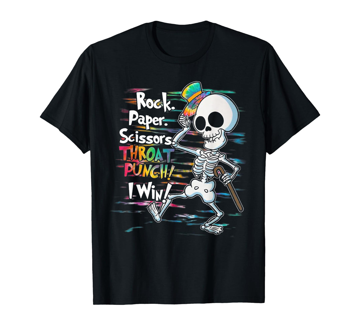 Rock Paper Scissors Throat Punch I Win Funny Skull Skeleton T-Shirt