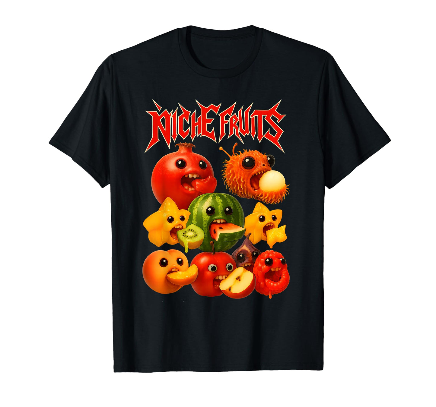 Niche Fruits Funny Heavy Brainrot Style Cartoon Fruit Meme T-Shirt