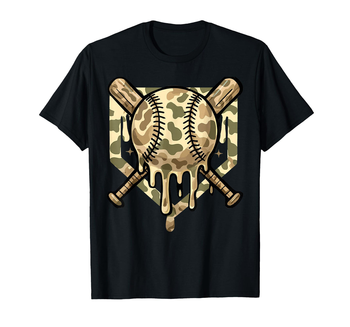 Baseball Drip for Boys Ice Cream Dripping Boys Baseball Camo T-Shirt