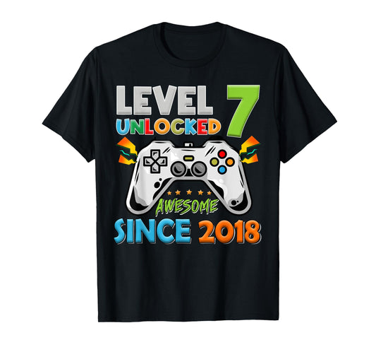 7th Birthday Boy Level 7 Unlocked Awesome Since 2018 T-Shirt