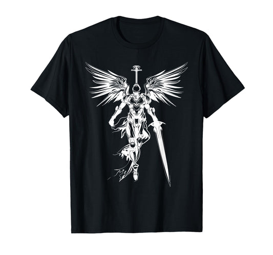 Angel Warrior Sword Wings Divine Battle Armor Paladin Art T-Shirt