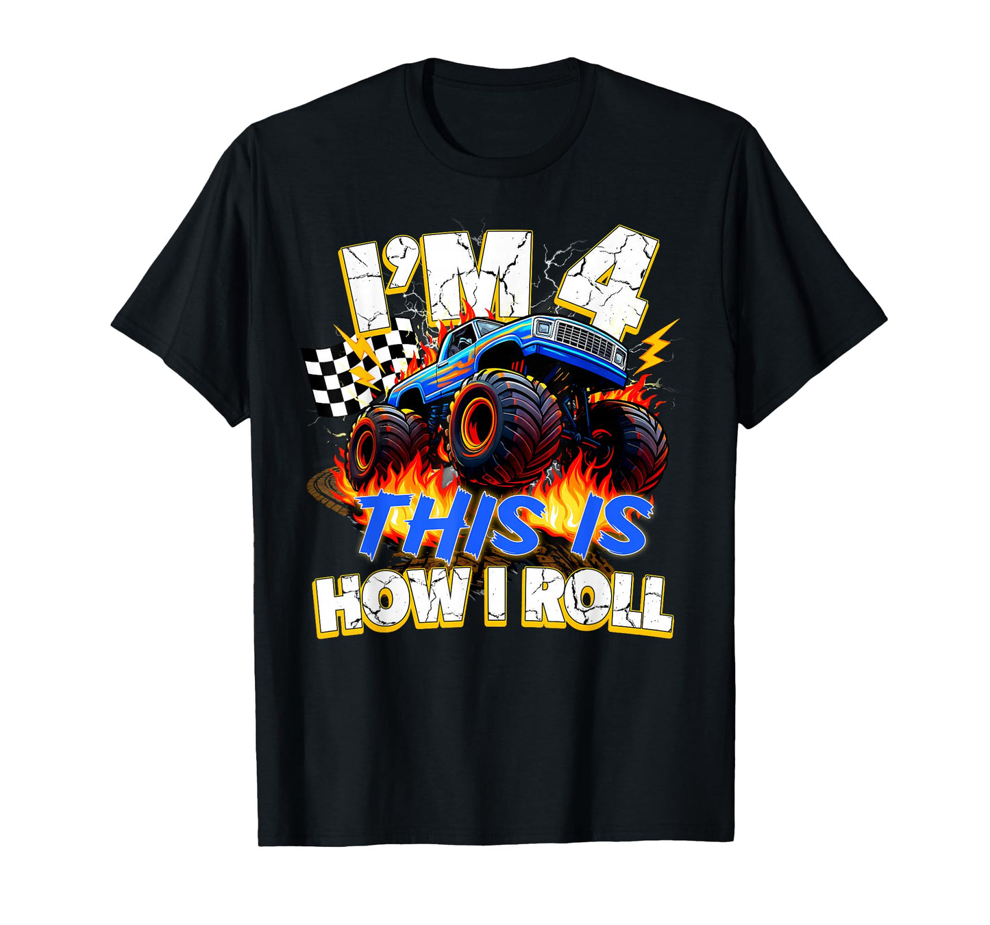 Funny 4 Year Old Birthday Boy Monster Truck 4th Bday Kids T-Shirt