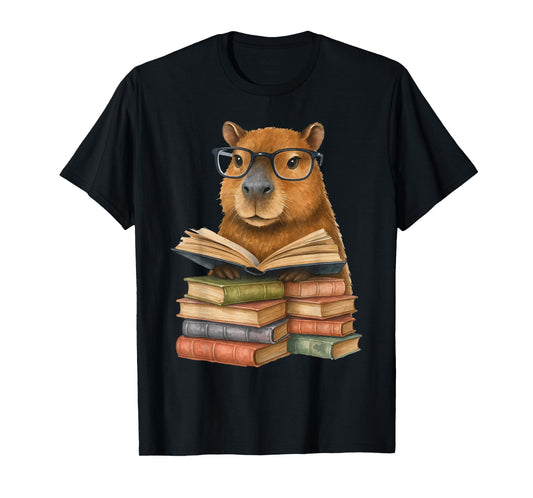 Cute Capybara Reading Books Funny Animal Capybara Bookworms T-Shirt
