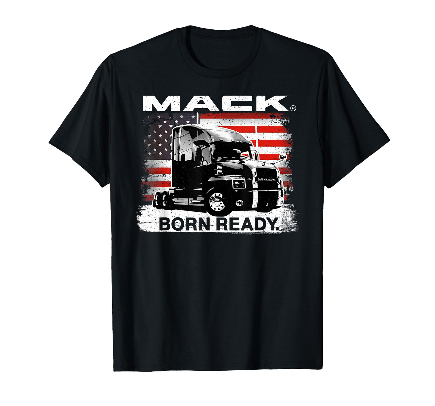 Mack Trucks Born Ready Semi with American Flag Trucker T-Shirt