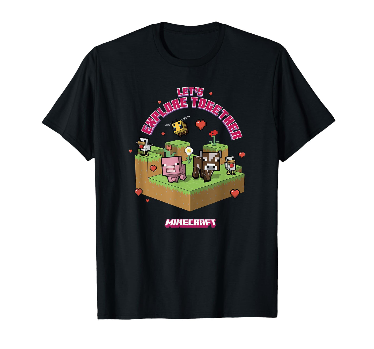 Minecraft Valentine's Day Let's Explore Together Group Shot T-Shirt