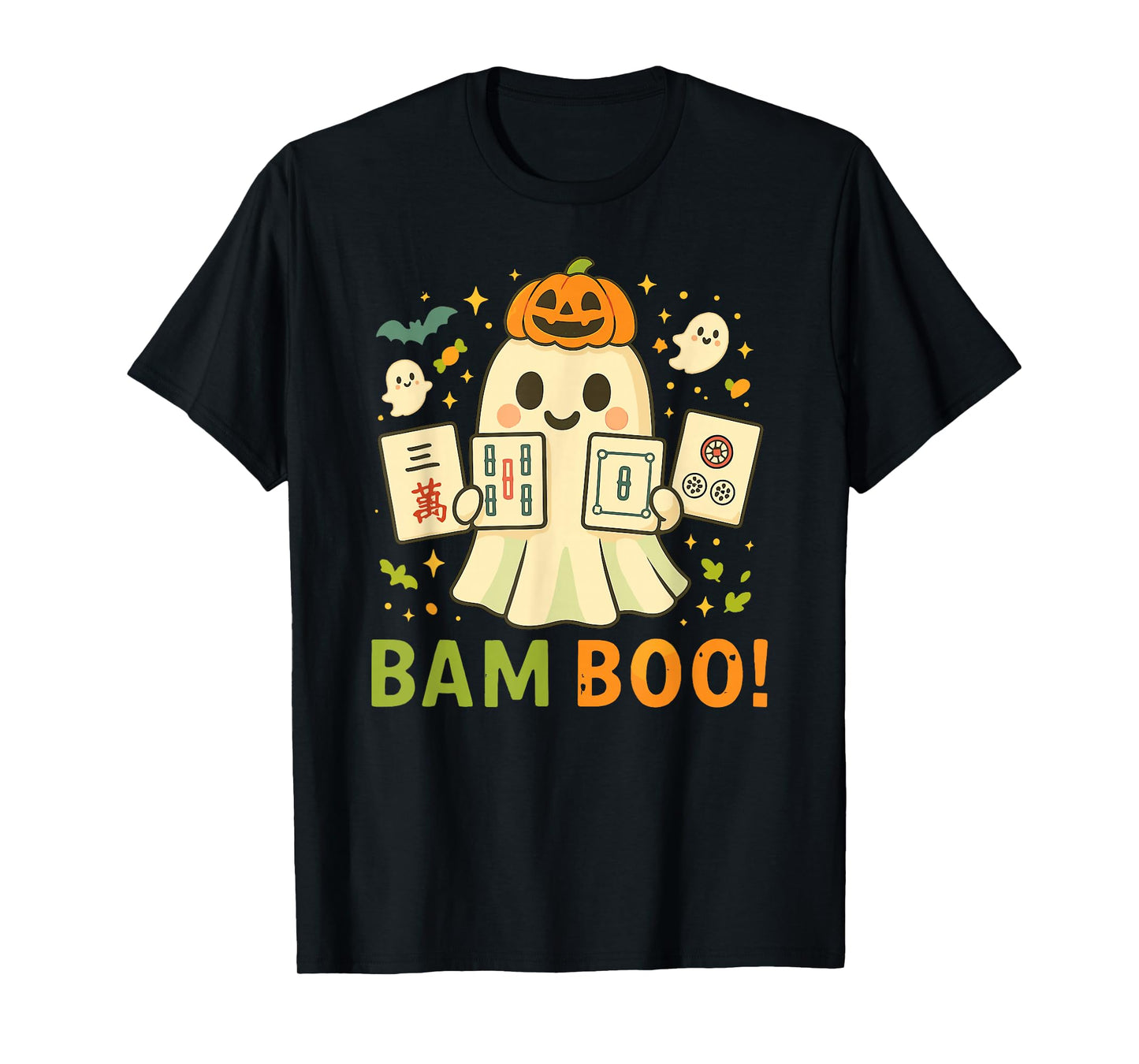 Halloween Ghost Playing Mahjong Spooky Boo Funny Costume T-Shirt