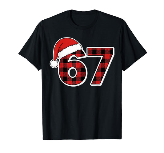 67 Meme Funny Christmas Red Plaid Xmas Pajamas Slang Kids T-Shirt