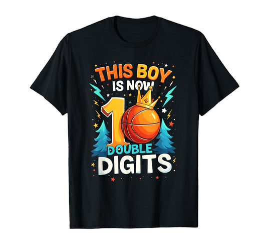 Double Digits Basketball Birthday Boy 10 Year Celebration T-Shirt