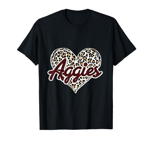 Aggies Love Leopard Heart Fashion Tee for Students T-Shirt
