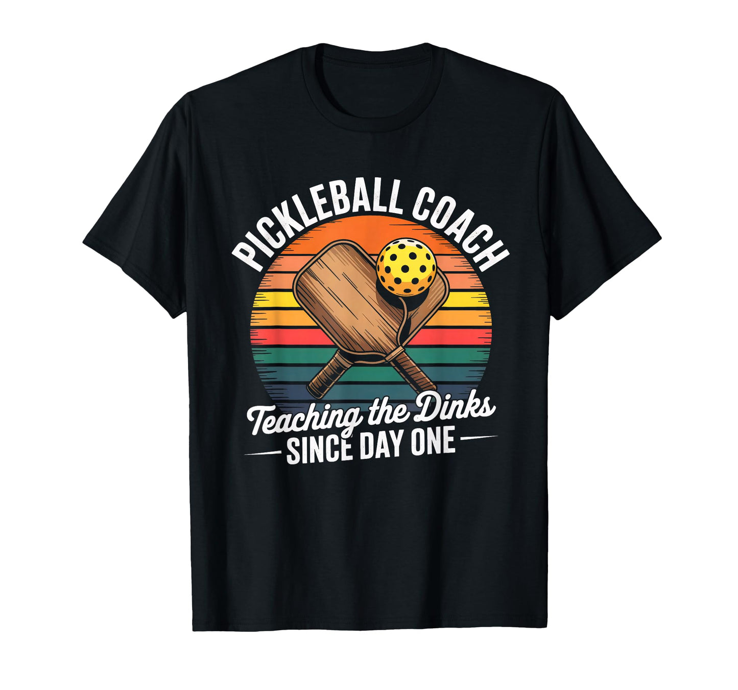 Retro Pickleball Coach Funny Dink Paddle Ball Sunset Design T-Shirt