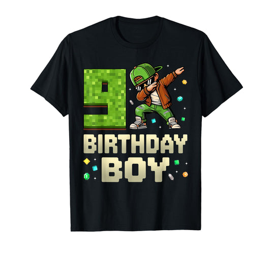 9 Years Birthday Boy 9th Dabbing Boy Game Video Pixel T-Shirt