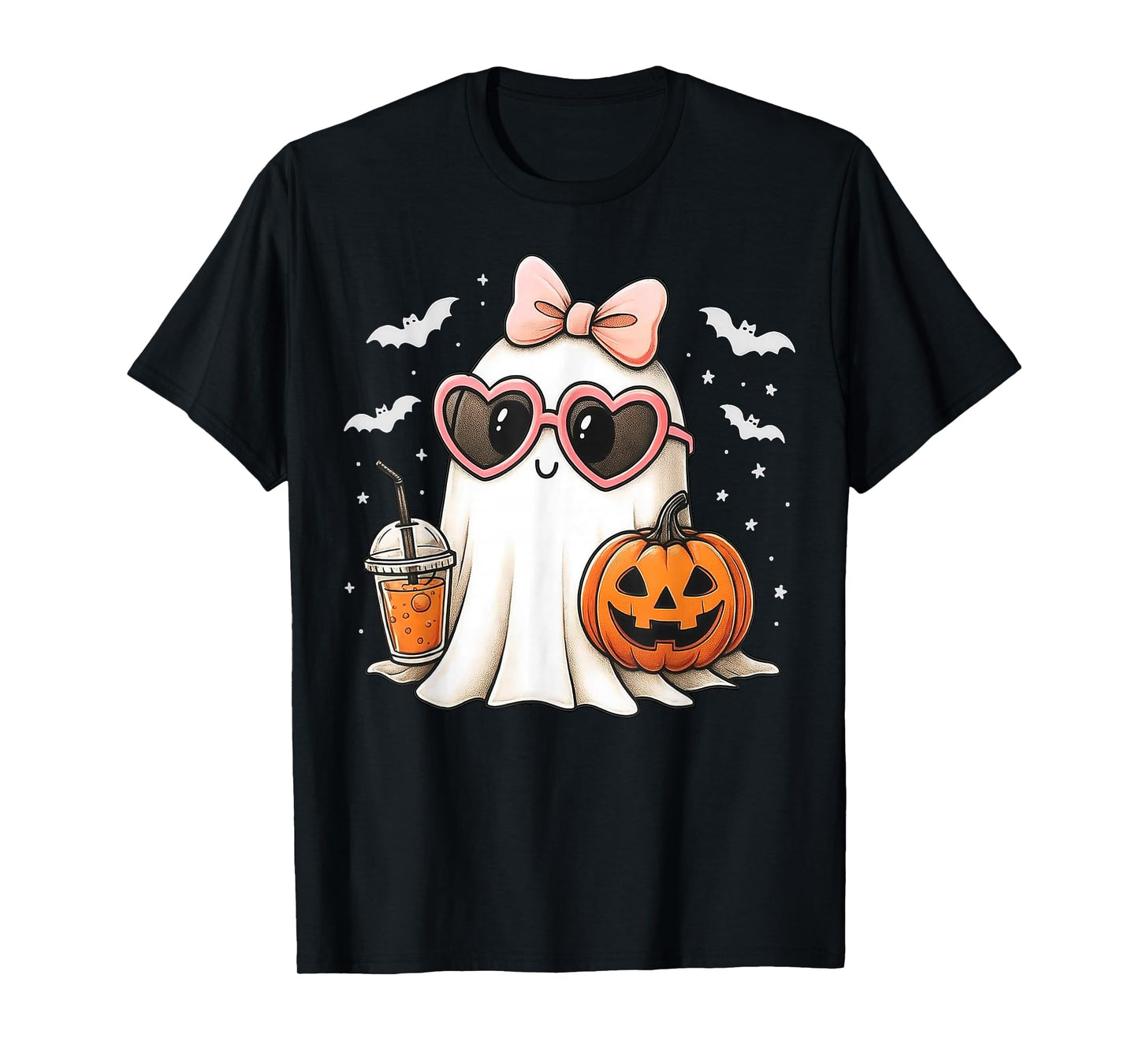 Coquette Ghost Pink Bow Pumpkin Cute Halloween Women Girls T-Shirt