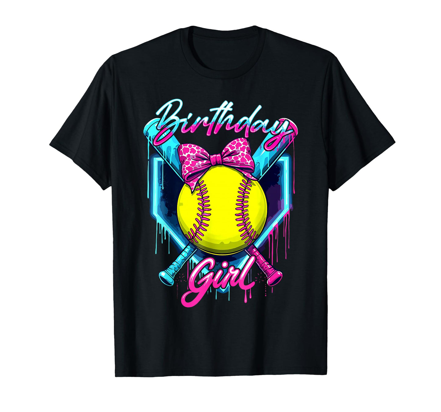 Funny Ice Cream Softball Drip Birthday Girl Softball Player T-Shirt
