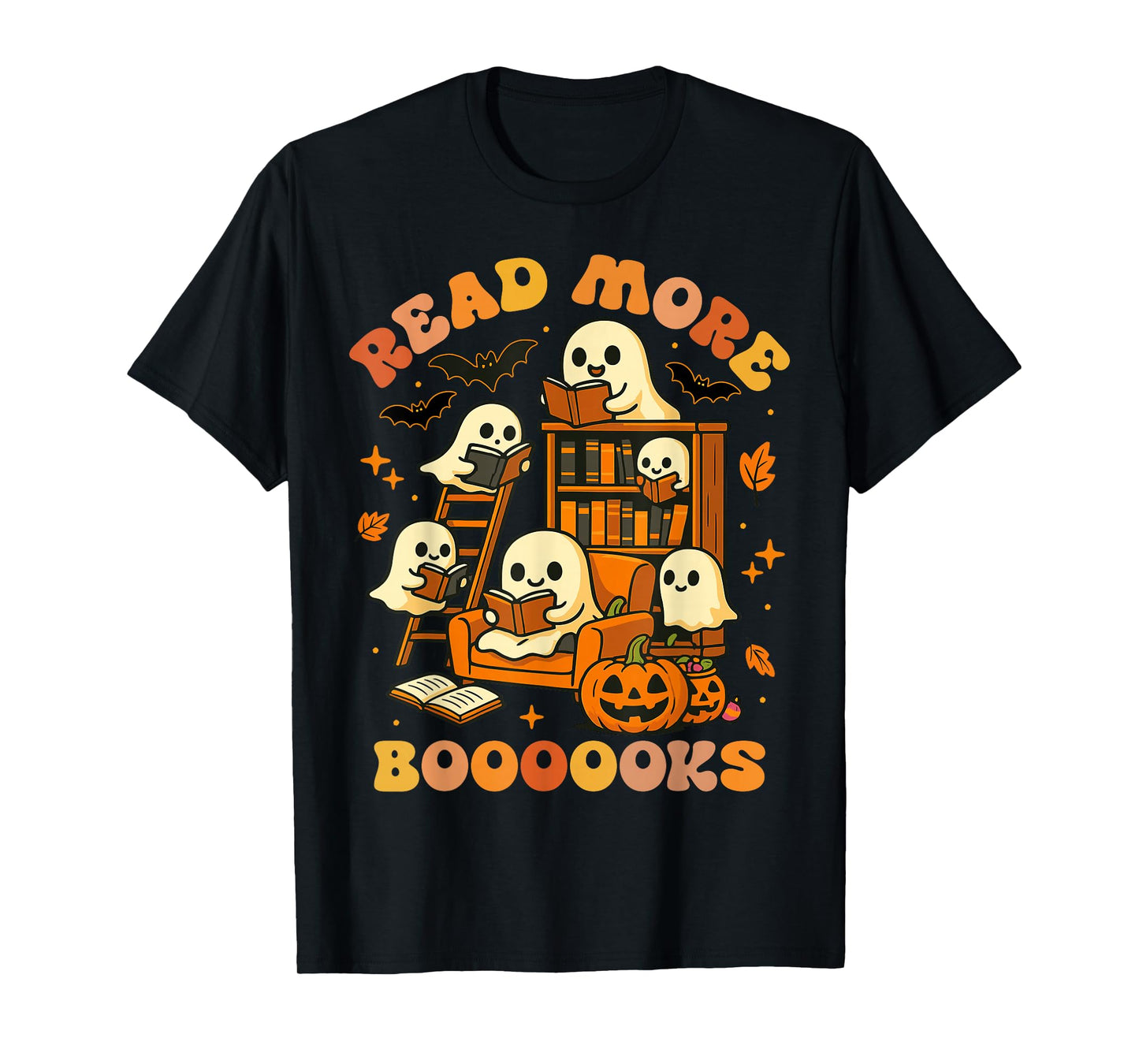 Read More Books Ghost Reading Book Teacher Halloween T-Shirt