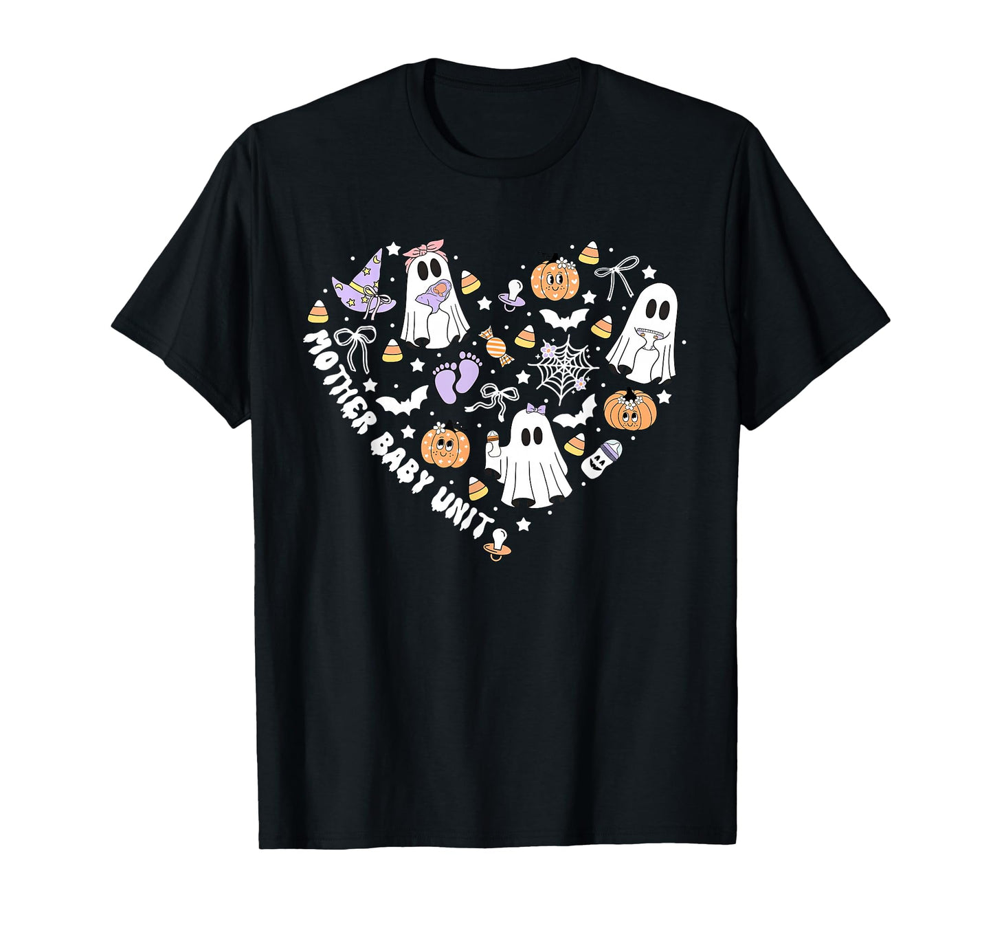 MBU Mother Baby Unit Halloween Heart Fall Postpartum Nurse T-Shirt