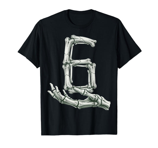 6 7 Halloween Skeleton Funny 67 Meme Gen Alpha Six Seven 6 T-Shirt